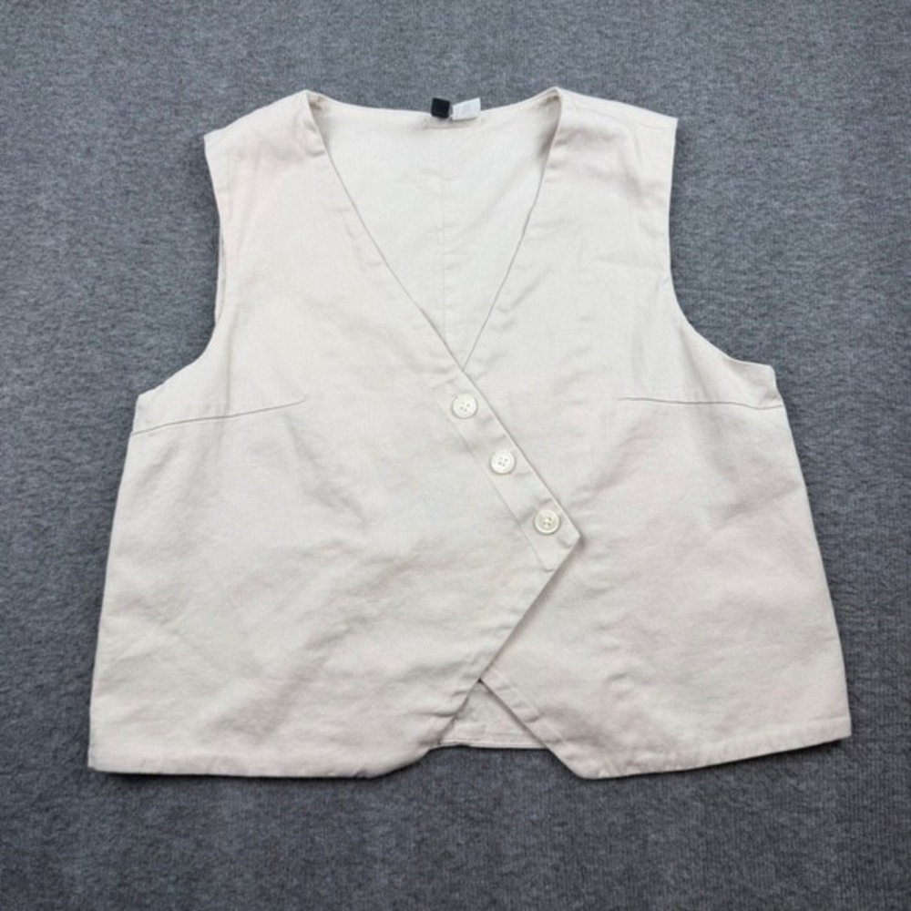 H&M Divided Vest Women's Small Beige Asymmetrical Button Front Cotton Twill Top